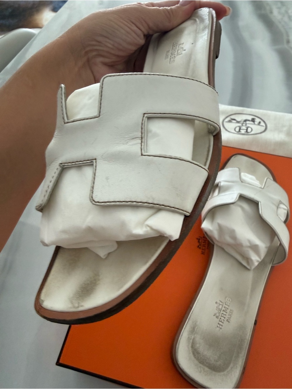 White Oran Leather Slide Sandals - Women - Picture 8 of 14